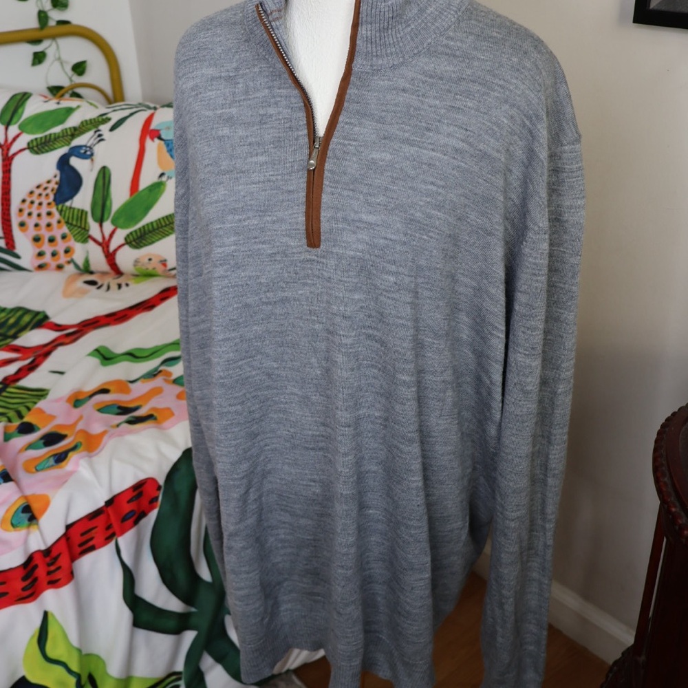 johnnie-O Gray and Brown Zip Up Sweater
